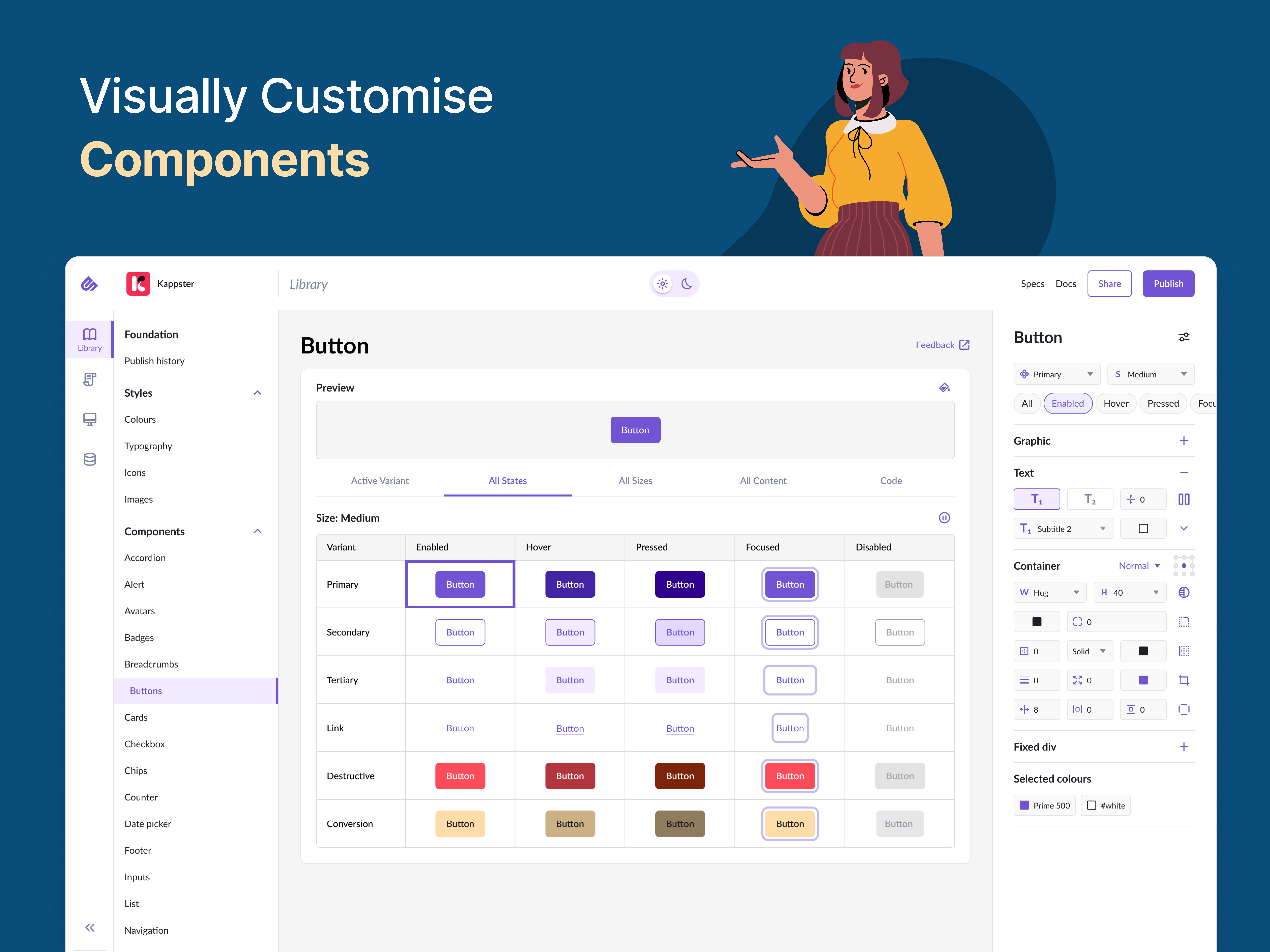 Visual editor image — Preview table + customisation panel